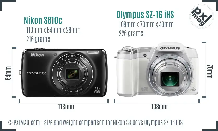 Nikon S810c vs Olympus SZ-16 iHS size comparison Nikon S810c vs Olympus SZ-16 iHS size comparison