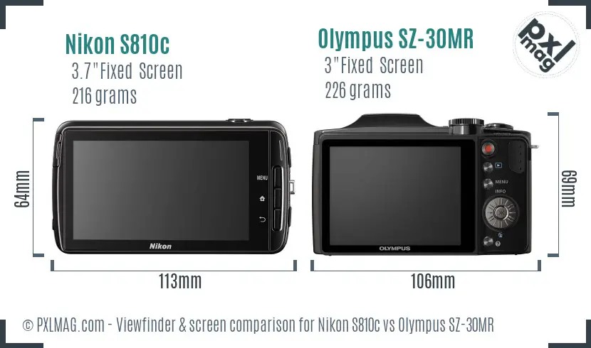 Nikon S810c vs Olympus SZ-30MR Screen and Viewfinder comparison