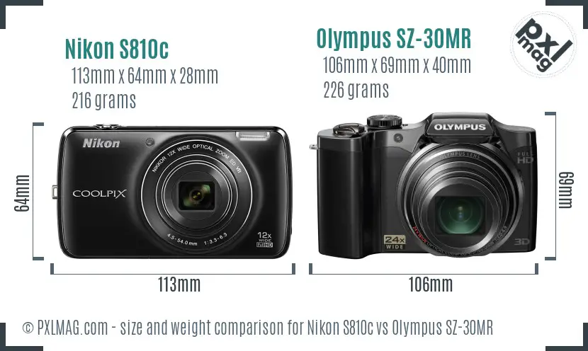 Nikon S810c vs Olympus SZ-30MR size comparison