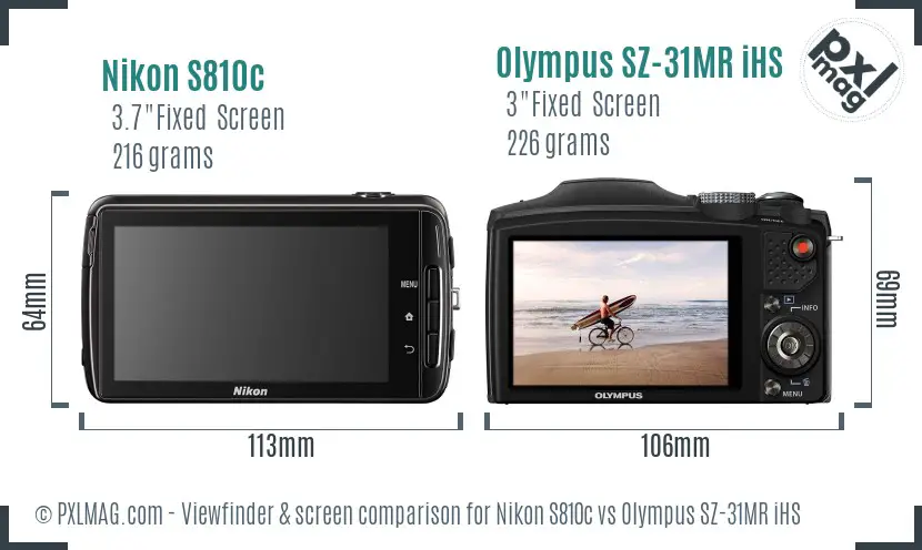 Nikon S810c vs Olympus SZ-31MR iHS Screen and Viewfinder comparison