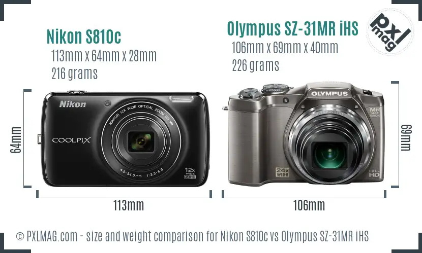 Nikon S810c vs Olympus SZ-31MR iHS size comparison