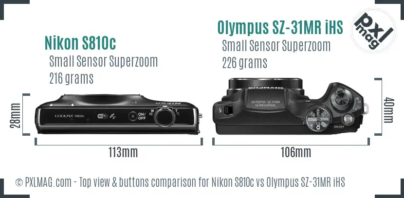 Nikon S810c vs Olympus SZ-31MR iHS top view buttons comparison