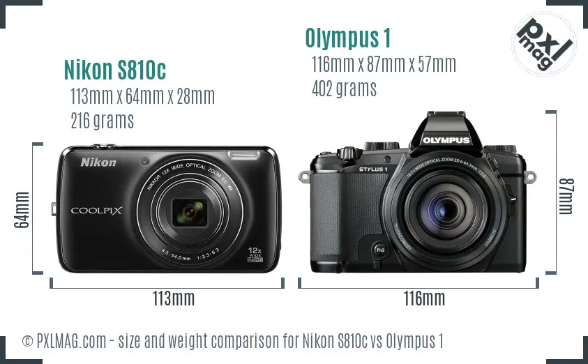 Nikon S810c vs Olympus 1 size comparison