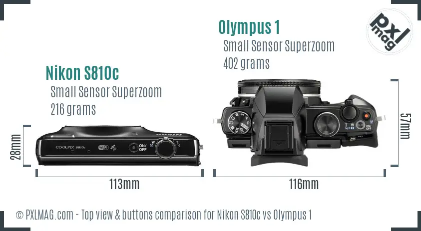 Nikon S810c vs Olympus 1 top view buttons comparison