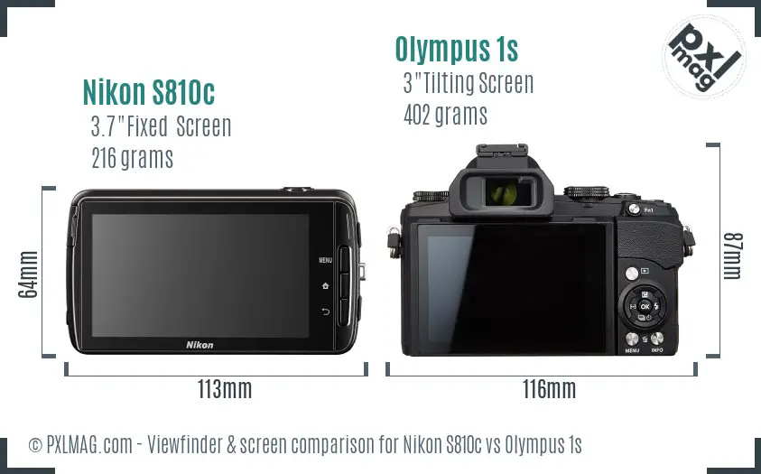 Nikon S810c vs Olympus 1s Screen and Viewfinder comparison