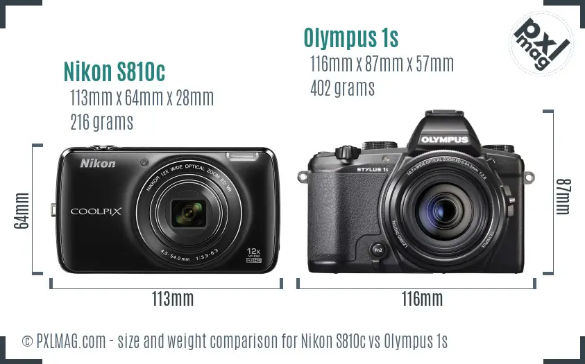 Nikon S810c vs Olympus 1s size comparison