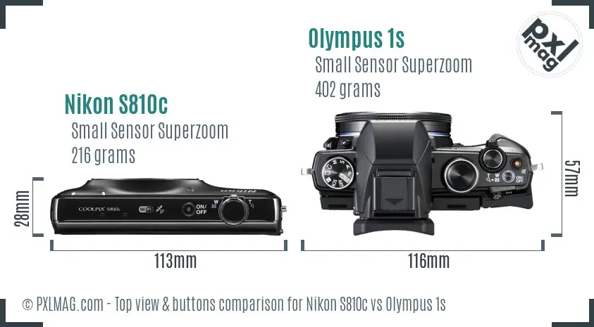 Nikon S810c vs Olympus 1s top view buttons comparison