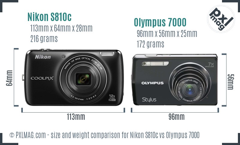 Nikon S810c vs Olympus 7000 size comparison