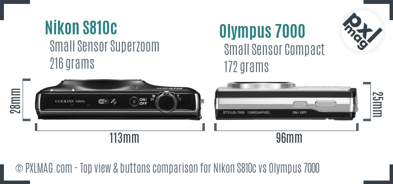 Nikon S810c vs Olympus 7000 top view buttons comparison