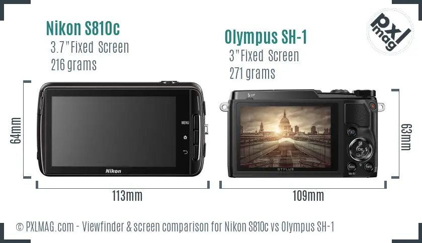 Nikon S810c vs Olympus SH-1 Screen and Viewfinder comparison