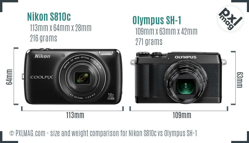 Nikon S810c vs Olympus SH-1 size comparison