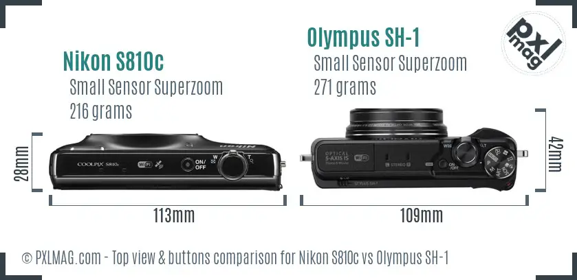 Nikon S810c vs Olympus SH-1 top view buttons comparison