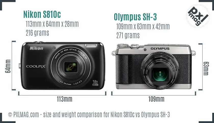 Nikon S810c vs Olympus SH-3 size comparison