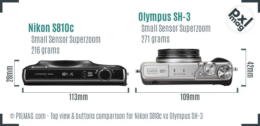 Nikon S810c vs Olympus SH-3 top view buttons comparison