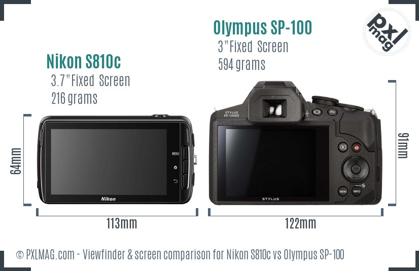 Nikon S810c vs Olympus SP-100 Screen and Viewfinder comparison
