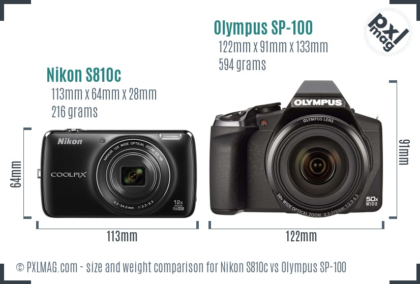 Nikon S810c vs Olympus SP-100 size comparison