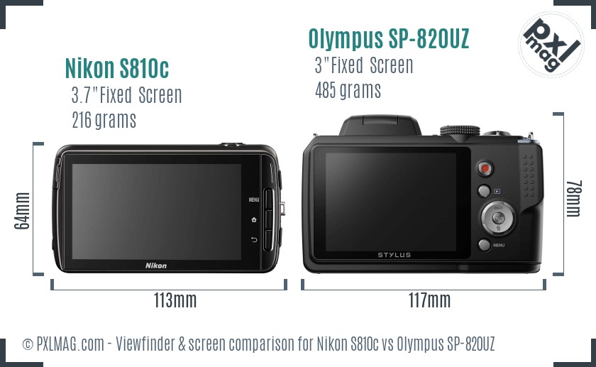 Nikon S810c vs Olympus SP-820UZ Screen and Viewfinder comparison