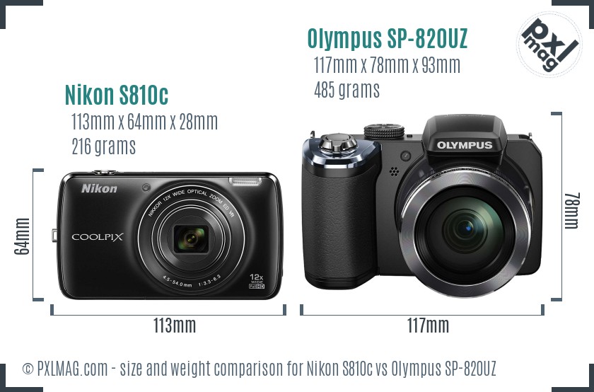 Nikon S810c vs Olympus SP-820UZ size comparison