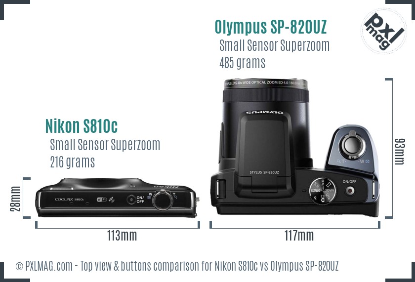Nikon S810c vs Olympus SP-820UZ top view buttons comparison