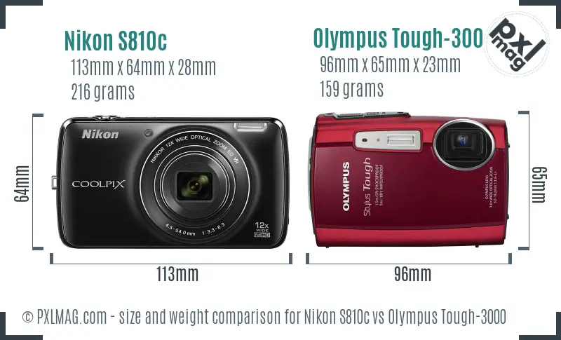 Nikon S810c vs Olympus Tough-3000 size comparison Nikon S810c vs Olympus Tough-3000 size comparison