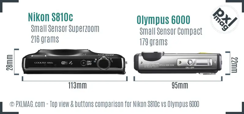 Nikon S810c vs Olympus 6000 top view buttons comparison Nikon S810c vs Olympus 6000 top view buttons comparison