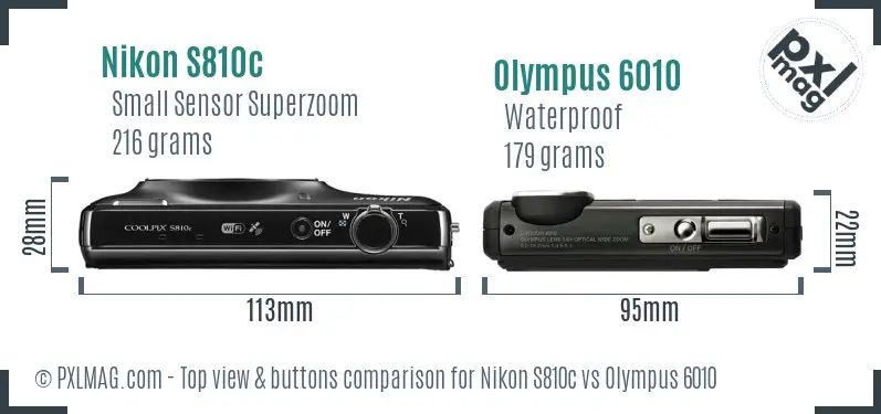 Nikon S810c vs Olympus 6010 top view buttons comparison Nikon S810c vs Olympus 6010 top view buttons comparison
