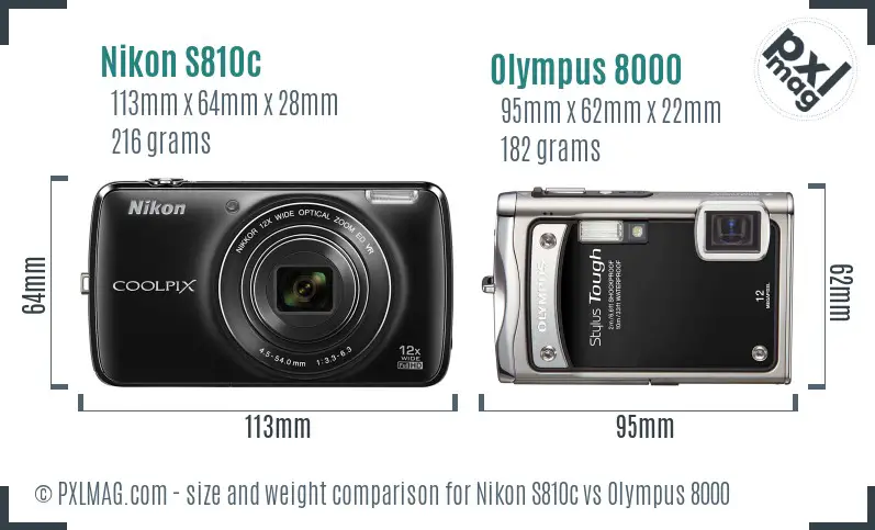 Nikon S810c vs Olympus 8000 size comparison
