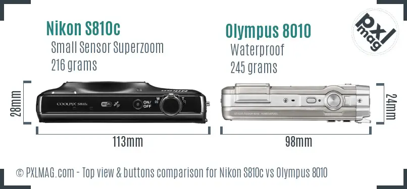Nikon S810c vs Olympus 8010 top view buttons comparison Nikon S810c vs Olympus 8010 top view buttons comparison