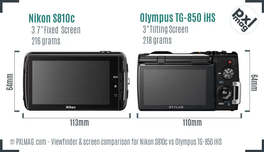 Nikon S810c vs Olympus TG-850 iHS Screen and Viewfinder comparison