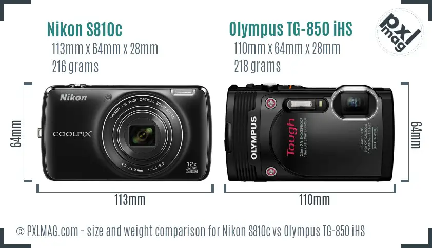 Nikon S810c vs Olympus TG-850 iHS size comparison