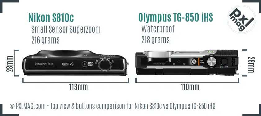 Nikon S810c vs Olympus TG-850 iHS top view buttons comparison