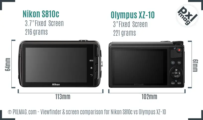 Nikon S810c vs Olympus XZ-10 Screen and Viewfinder comparison
