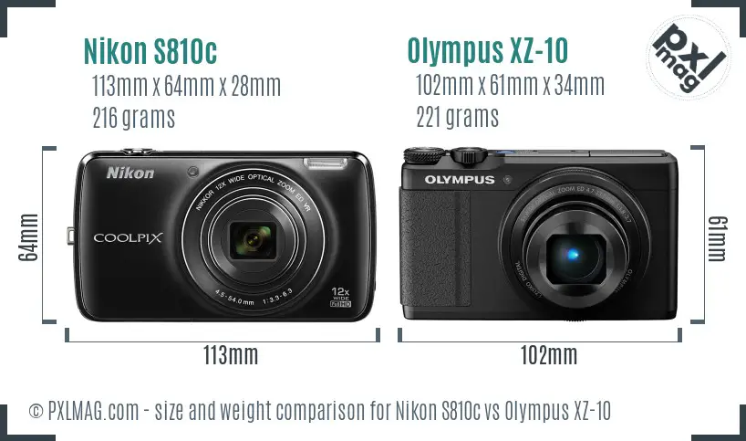 Nikon S810c vs Olympus XZ-10 size comparison