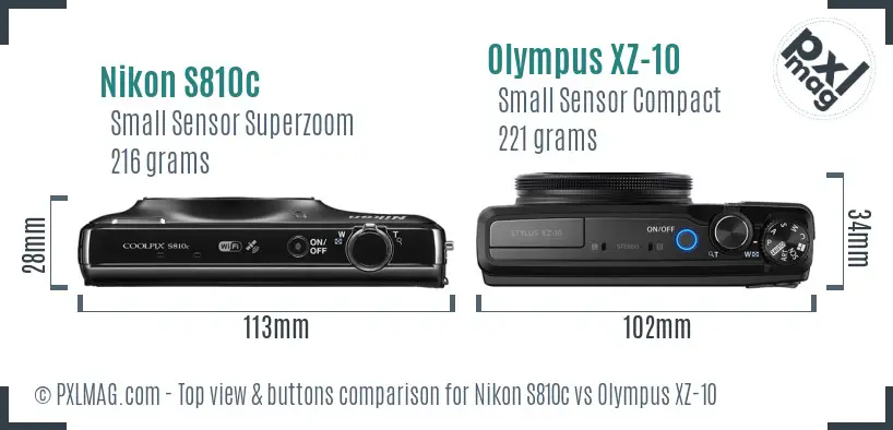 Nikon S810c vs Olympus XZ-10 top view buttons comparison