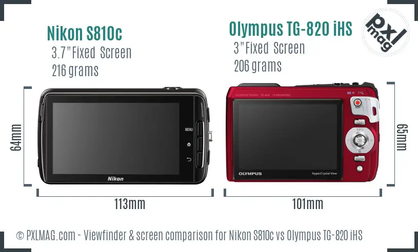Nikon S810c vs Olympus TG-820 iHS Screen and Viewfinder comparison
