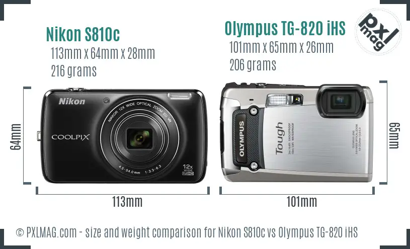 Nikon S810c vs Olympus TG-820 iHS size comparison