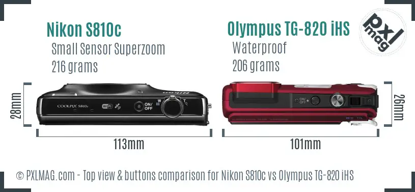 Nikon S810c vs Olympus TG-820 iHS top view buttons comparison