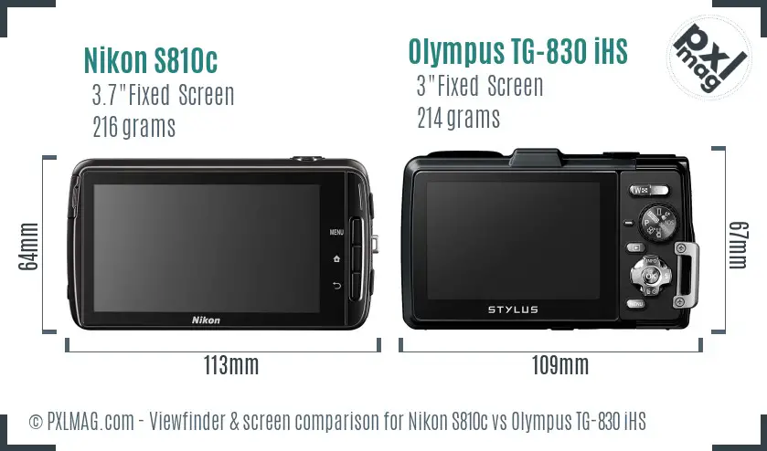 Nikon S810c vs Olympus TG-830 iHS Screen and Viewfinder comparison