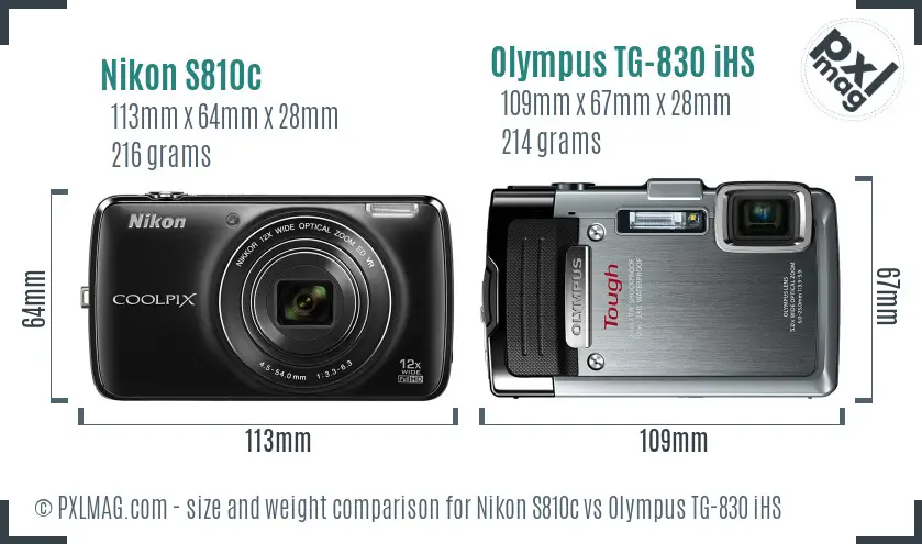 Nikon S810c vs Olympus TG-830 iHS size comparison