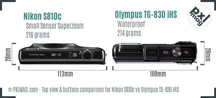 Nikon S810c vs Olympus TG-830 iHS top view buttons comparison