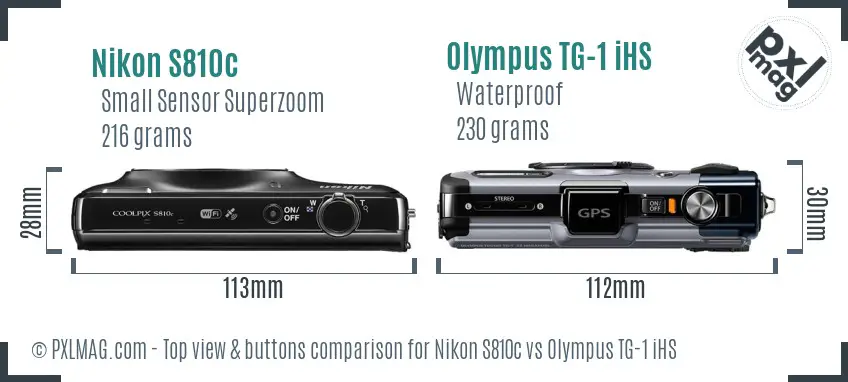 Nikon S810c vs Olympus TG-1 iHS top view buttons comparison Nikon S810c vs Olympus TG-1 iHS top view buttons comparison