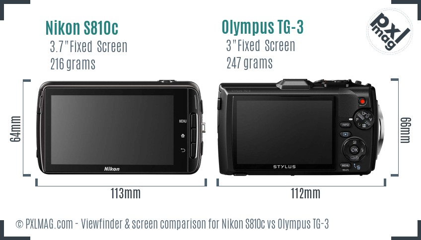 Nikon S810c vs Olympus TG-3 Screen and Viewfinder comparison