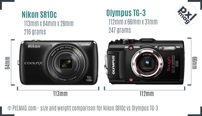 Nikon S810c vs Olympus TG-3 size comparison