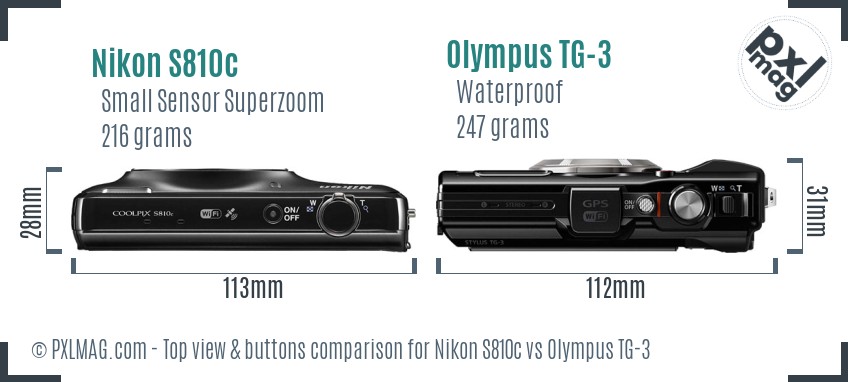 Nikon S810c vs Olympus TG-3 top view buttons comparison