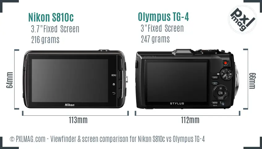 Nikon S810c vs Olympus TG-4 Screen and Viewfinder comparison