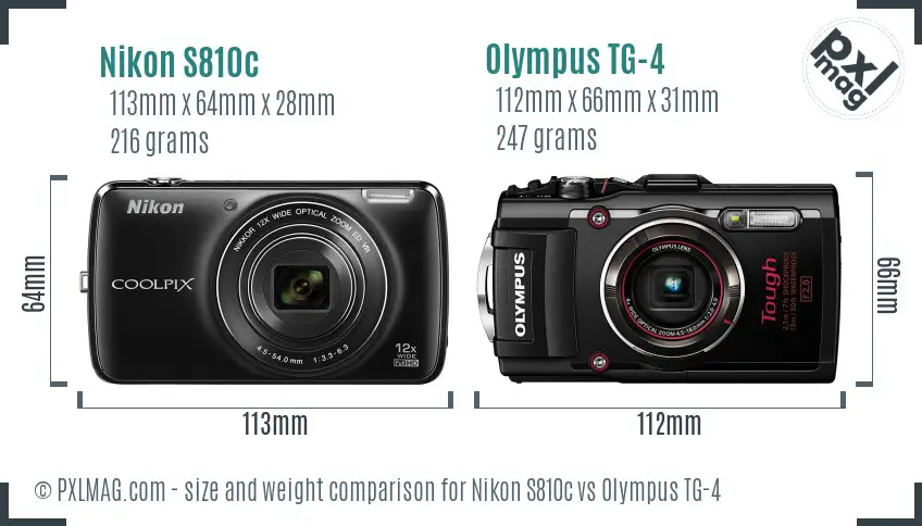 Nikon S810c vs Olympus TG-4 size comparison