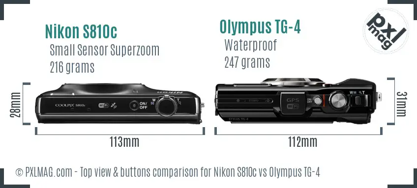 Nikon S810c vs Olympus TG-4 top view buttons comparison