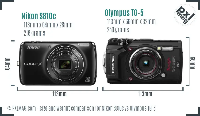 Nikon S810c vs Olympus TG-5 size comparison