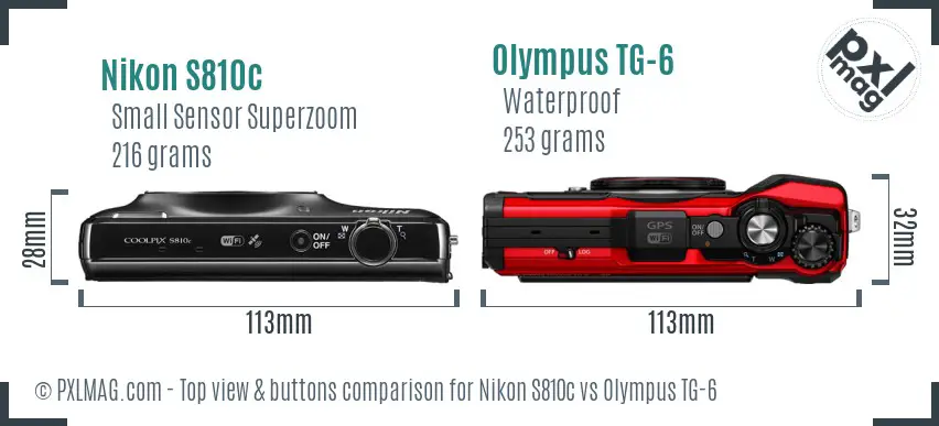 Nikon S810c vs Olympus TG-6 top view buttons comparison Nikon S810c vs Olympus TG-6 top view buttons comparison