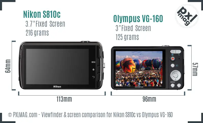 Nikon S810c vs Olympus VG-160 Screen and Viewfinder comparison